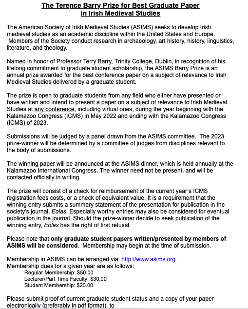 Deadline 15 / 30 April! Calling anybody working in Irish Medieval Studies (<a href="/LlHopwood/">Dr Llewelyn Hopwood (He/Him | Fe)</a> <a href="/jenythevans/">jenyth</a> &amp; al.) to submit essays asims.org