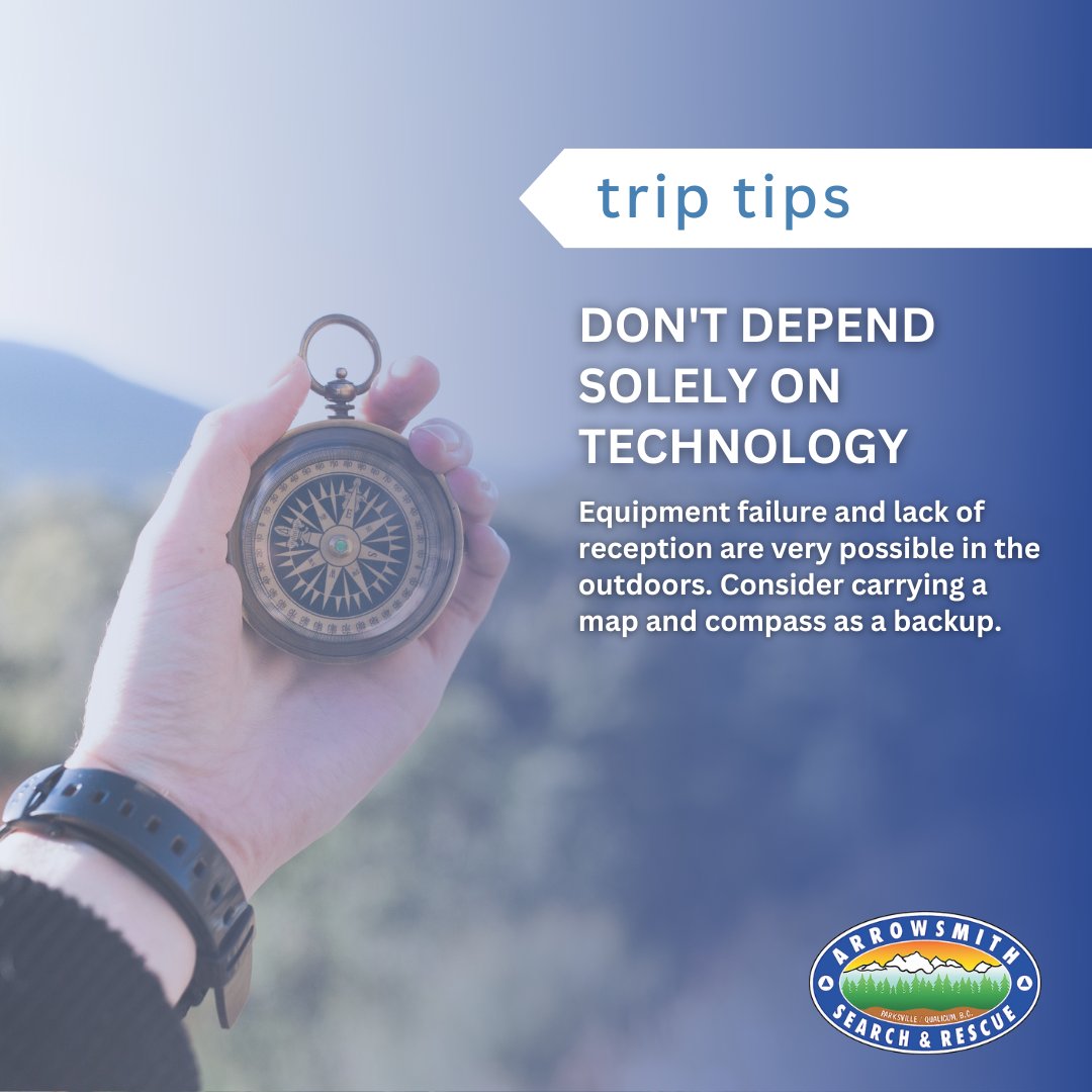 ArrowsmithSAR's tweet photo. While cell phones and GPS devices are great tools to have, sometimes technology can fail on us. Learning how to us a compass and a map can get you back home safely in the event of a device failure.
#searchandrescue #triptip #triptips #safety #trailsafety #compass #navigation https://t.co/2EYoTwedIW