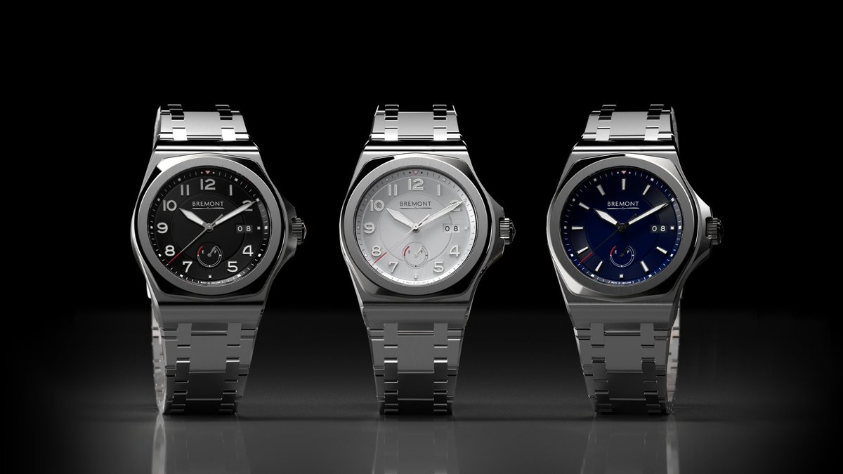 Bremont's tweet image. The #BremontSupernova houses the Bremont-manufactured ENG375 calibre within a new 40mm stainless steel Trip-Tick case, and is available in three dial variations: &apos;Pitch&apos; Black, &apos;Albus&apos; White and &apos;Midnight&apos; Blue.

#H1Generation #MakeTimeCount