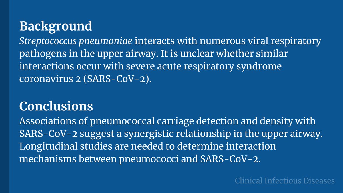 CIDJournal's tweet photo. Association of Upper Respiratory Streptococcus pneumoniae Colonization With Severe Acute Respiratory Syndrome Coronavirus 2 Infection Among Adults

🆓 Freely Available 
🔗 https://t.co/9DznP4ETcG https://t.co/3qUaArmHH7