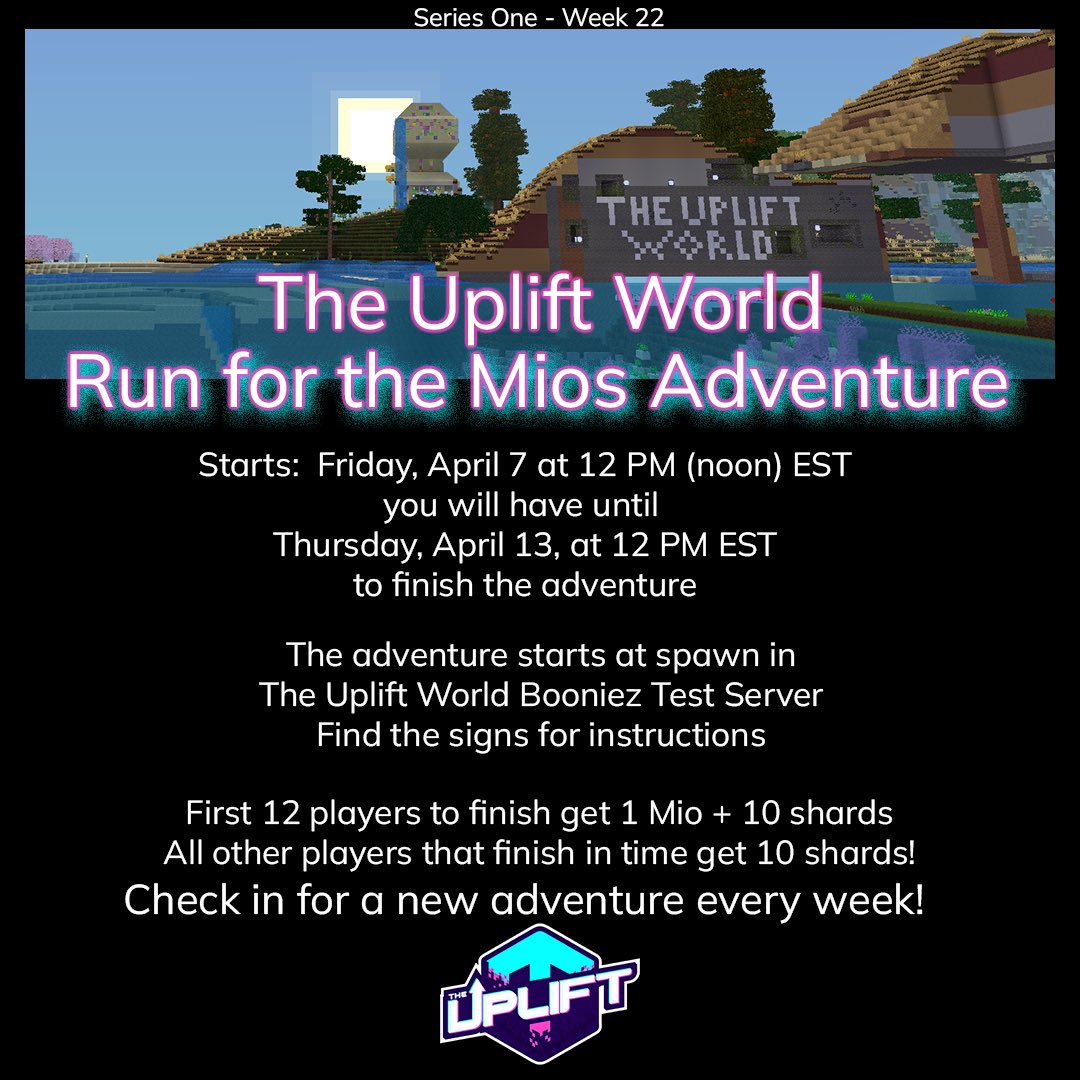 theupliftworld's tweet photo. This weeks Run for Mios adventure has begun! Embark on an enthralling scavenger hunt to find MILLIONS of #Upliftium
🏆 First 12 players to finish the quest WIN 1 MILLION Upliftium & 10 Plot Shards!
Don’t forget: you will be able to blend Upliftium for #UpliftWorld #Land #NFTs! https://t.co/beGAvnTSqy