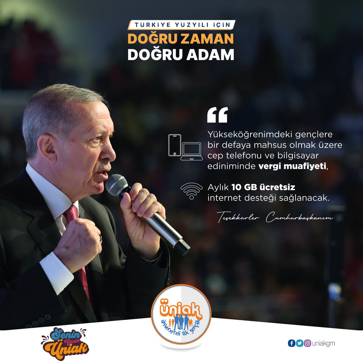 2023 seçim zaferine giderken gençlere en büyük müjde yine <a href="/RTErdogan/">Recep Tayyip Erdoğan</a> 'dan 📢📢

Türkiye Yüzyılı için 
DOĞRU ZAMAN
DOĞRU ADAM 🇹🇷💪🏻

<a href="/eyupkadirinan/">Eyyüp Kadir İnan</a> 
<a href="/mucahidsuleyman/">Mücahid Süleyman Daldallı</a>
