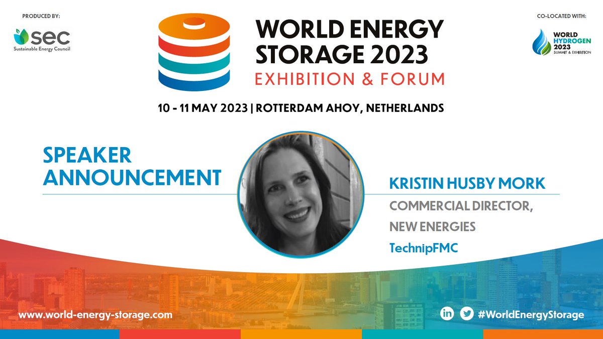 SEC World Energy Storage (@storage_sec) on Twitter photo We are pleased to announce Kristin Husby Mork, Commercial Director, New Energies <a href="/TechnipFMC/">TechnipFMC</a>, will be at #WorldEnergyStorage speaking at Exhibitor Showcase on 10 May.
✅Free Ticket: bit.ly/3YaMbQp
📙Programme: bit.ly/3Iz1pch We are pleased to announce Kristin Husby Mork, Commercial Director, New Energies <a href="/TechnipFMC/">TechnipFMC</a>, will be at #WorldEnergyStorage speaking at Exhibitor Showcase on 10 May.
✅Free Ticket: bit.ly/3YaMbQp
📙Programme: bit.ly/3Iz1pch