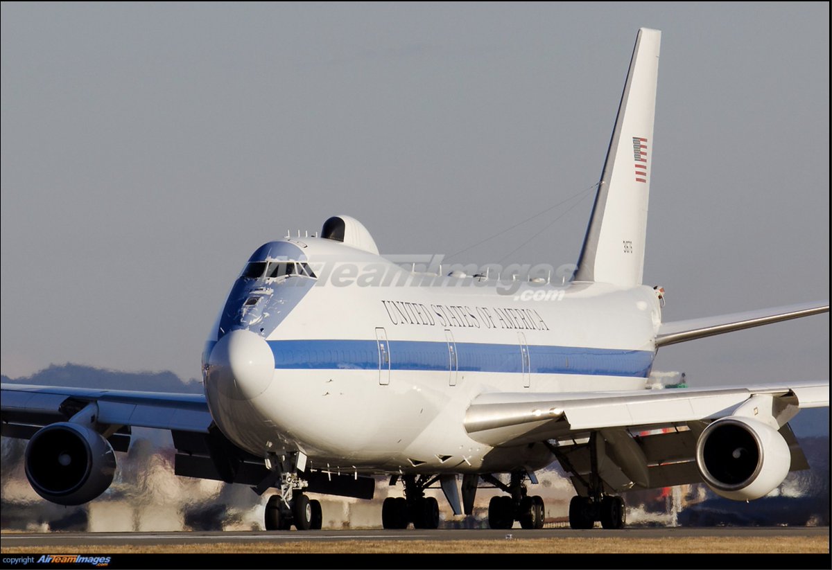 TheSnoopySnoop's tweet photo. Followed by another two

#GRIM99 E-4B Nightwatch #ADFEB3 73-1676 assumed heading to Mildenhall

#VV377 #GS101 C-37B #AE151A 166377
Not sure of this ones connection with POTUS visit or destination yet. https://t.co/JzWVWZAUzM
