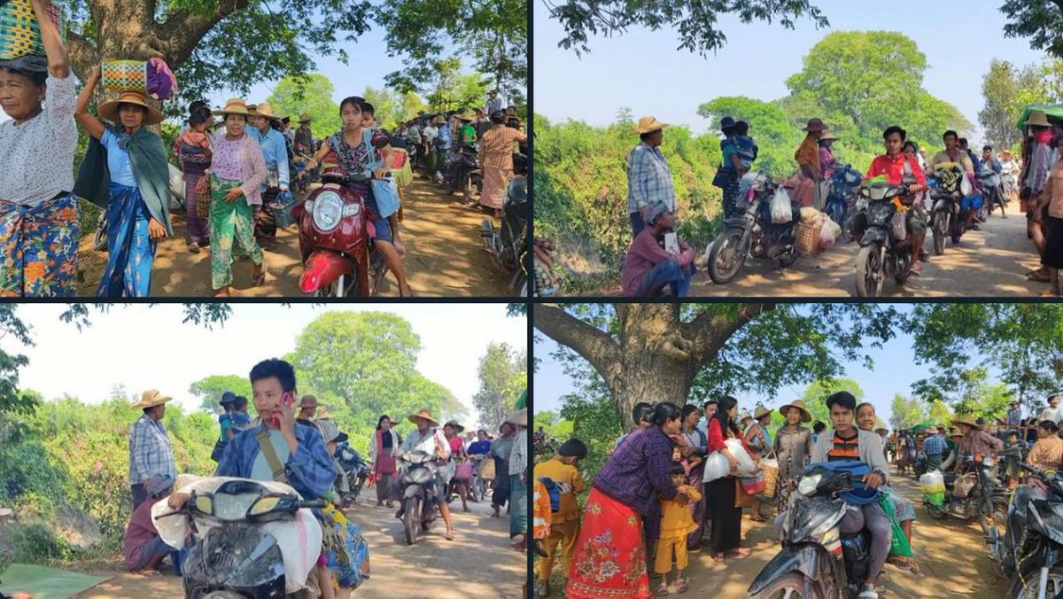 Luyui6's tweet photo. On Apr 11, many civilians fled and some were trapped when junta troops raided ChaungYoe village on the border of Ye-U &amp; Taze tsps in Sagaing Region by firing weapons at around 5 am, and torched houses in the village at around 6.30 am.
#2023Apr11Coup
#WhatsHappeningInMyanmar https://t.co/CMGFFC5T2F
