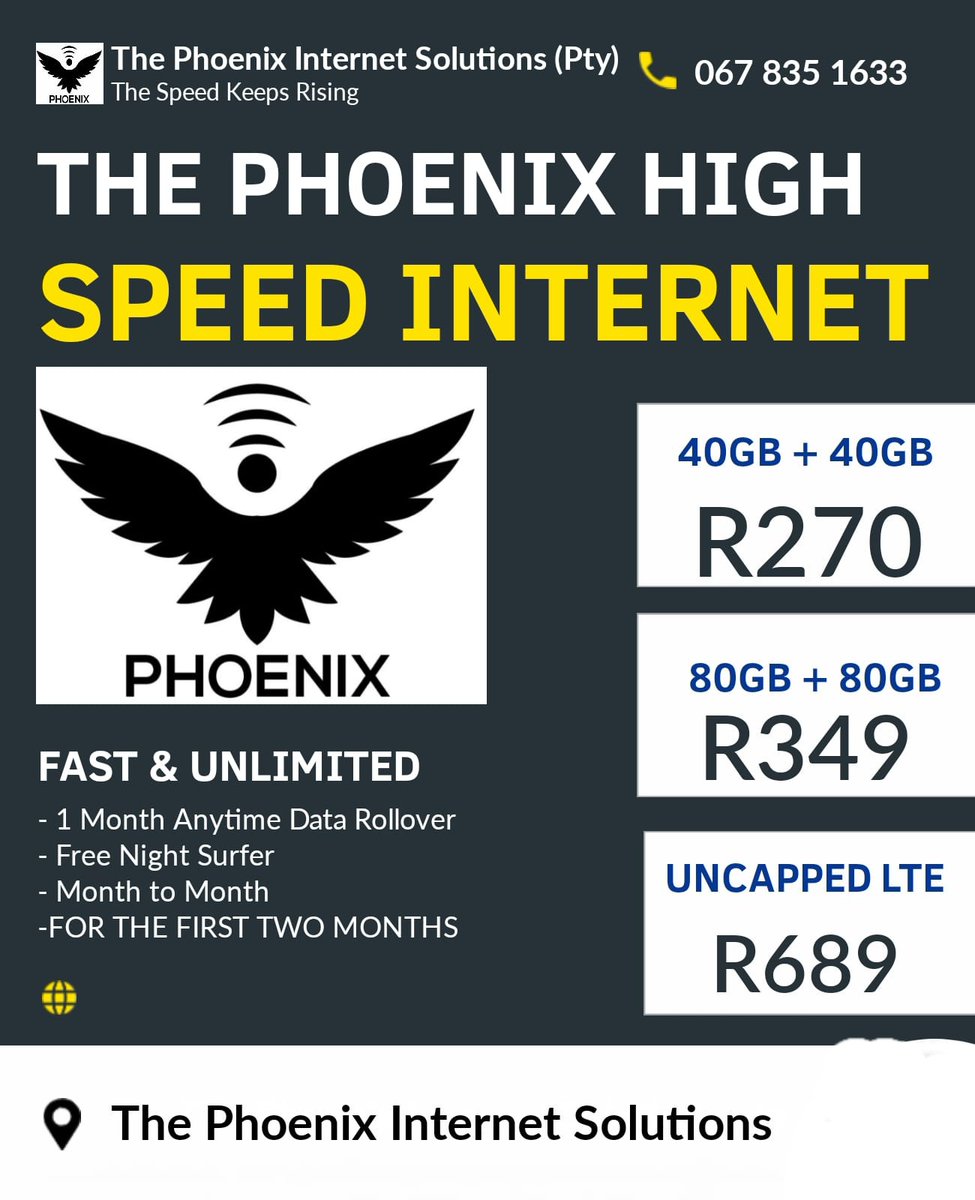 PhoenixInternet's tweet photo. MASSIVE, MASSIVE deals from The Phoenix Internet. 
For the first TWO Months get the TELKOM LTE 80G for only R270
(Normal Price:R349
Month to month
Data rollsover to the next month https://t.co/HkswlMgEMn