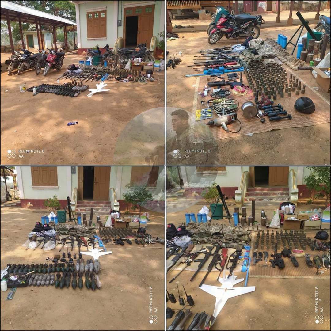 Luyui6's tweet photo. The temporary base camp of PDF in Sagaing region was raided by the junta troops in the early morning of 08 April, seizing a large cache of weapons of local PDF and their equipment in Oakphu village – a seven mile distance from Sagaing town  Myanmar. #WhatsHappeningInMyanmar https://t.co/XiWMxZMAvB