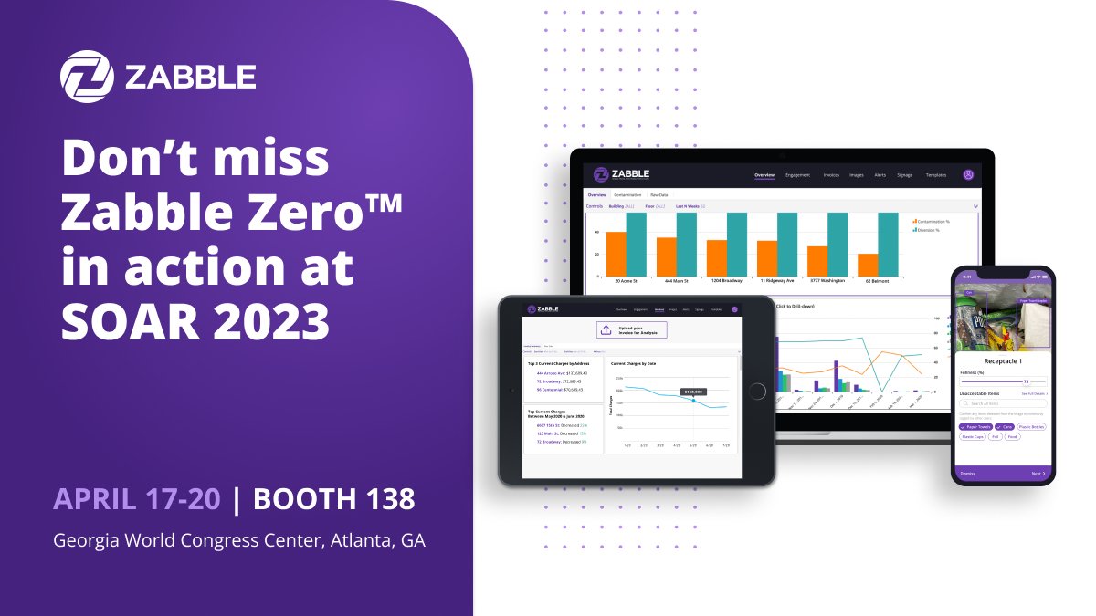 Stop by our booth at <a href="/SWANA/">SWANA</a>'s #SOAR2023 April 17th-20th. Featuring live demos of Zabble Zero™ plus Q&amp;A for your contamination &amp; diversion campaigns. We look forward to meeting you!
👉bit.ly/RegisterSOAR20… 

#SWANA #ZeroWaste #climatesolutions