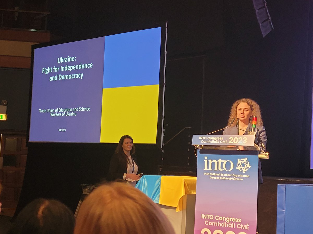 tallaghtinto's tweet photo. Emotional presentation from Trade Union Collegues from Ukraine. #SlavaUkraine #INTOCongress23 https://t.co/sDeuuGxqDw