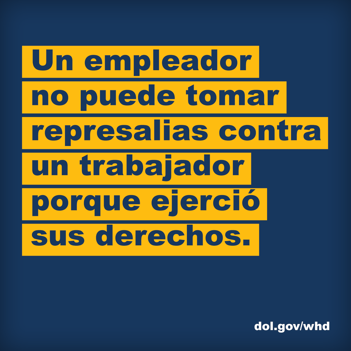 DOL_esp's tweet image. Usted tiene derecho a presentar una queja a @WHD_DOL si ha sido objeto de represalias por parte de su empleador como resultado de hacer uso de los derechos que tiene baja la Ley FLSA. dol.gov/agencies/whd/f… #AquiParaTi