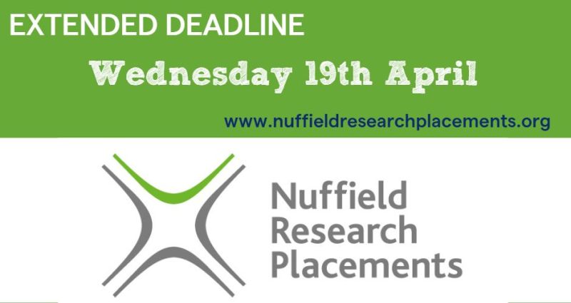 The deadline for Year 12 students to apply for a Nuffield #Research Placement in the East of England & London has been extended! Apply now for your chance to work alongside #STEM experts this summer! nuffieldresearchplacements.org/apply-student-…