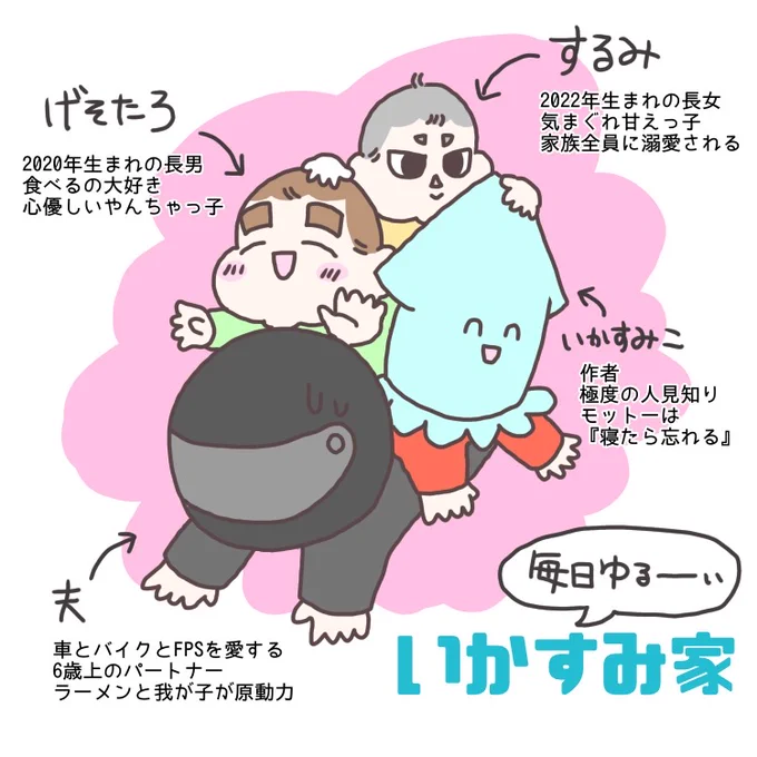 【自己紹介】
どこにでもいる、でもここにしかいない
まったりした日々を過ごす家族です 