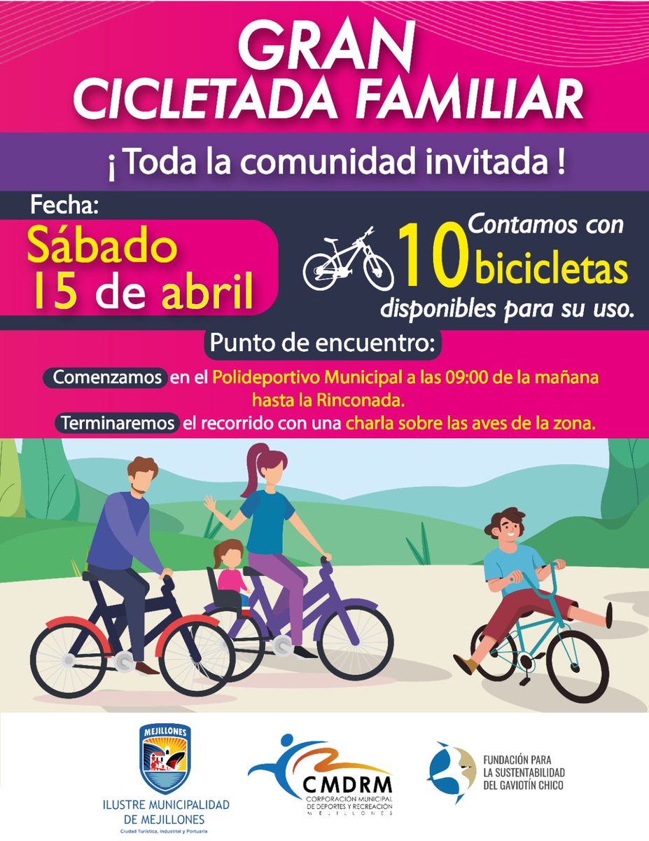 📷Te esperamos este sábado a las 09:00 de la mañana en el Polideportivo Municipal con la gran cicletada municipal 📷📷
¡Recuerda llevar tu casco y tu botella para recargar el agua📷!
