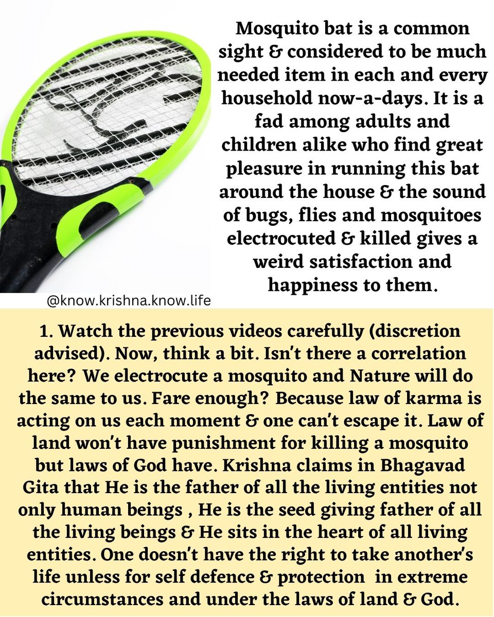 Krsna_is_life's tweet image. Using mosquito bats to kill mosquitoes. Read all the slides &amp;amp; watch all videos (discretion advised)  &amp;amp; decide.
.
Are you using this bat at your place?
.
#mosquitoes #mosquitobat #Krishna #BhagavadGita