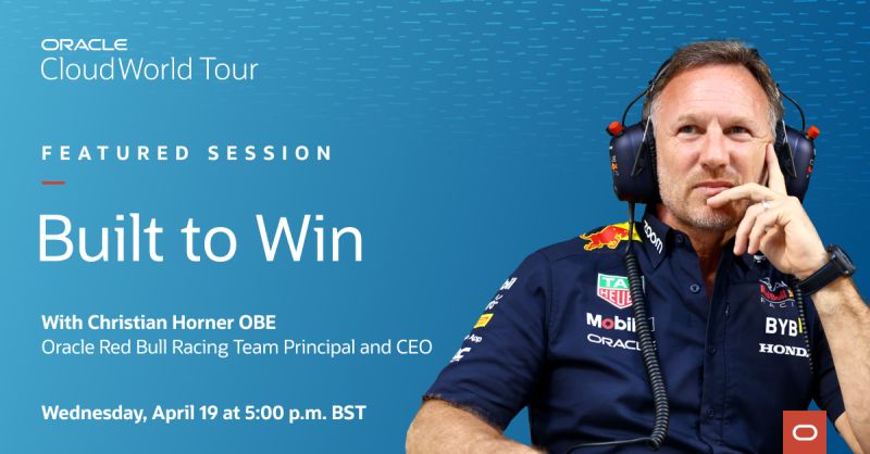 OracleAnalytics's tweet photo. Christian Horrner will be there - will we see YOU next week at #CloudWorld London? Sign up now and register for the sessions you care most about! https://t.co/FLHXNq1zed https://t.co/RKSikV9pcs