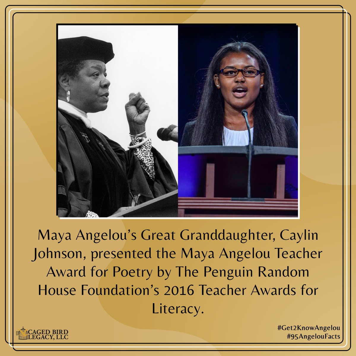 'When you learn, teach. When you get, give'. #MayaAngelou Celebrating #NationalPoetyMonth with one of #95AngelouFacts. Read more about Dr. Angelou’s Great Granddaughter, Caylin Johnson & the @penguinrandom House Foundation. -The estate of Dr. Maya Angelou loom.ly/p0YG09Y