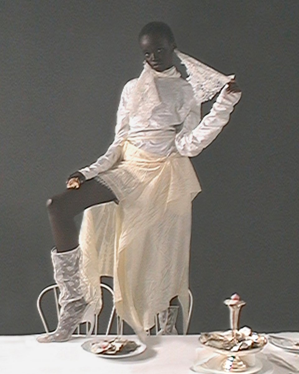 At the altar: romantic lace, georgette boots, and satin-crepe all come together in the new #AcneStudios SS23 collection. Available now in store and at bit.ly/42QWXyC 

Photographer: #SharnaOsborne
Stylist: #HaleyWollens