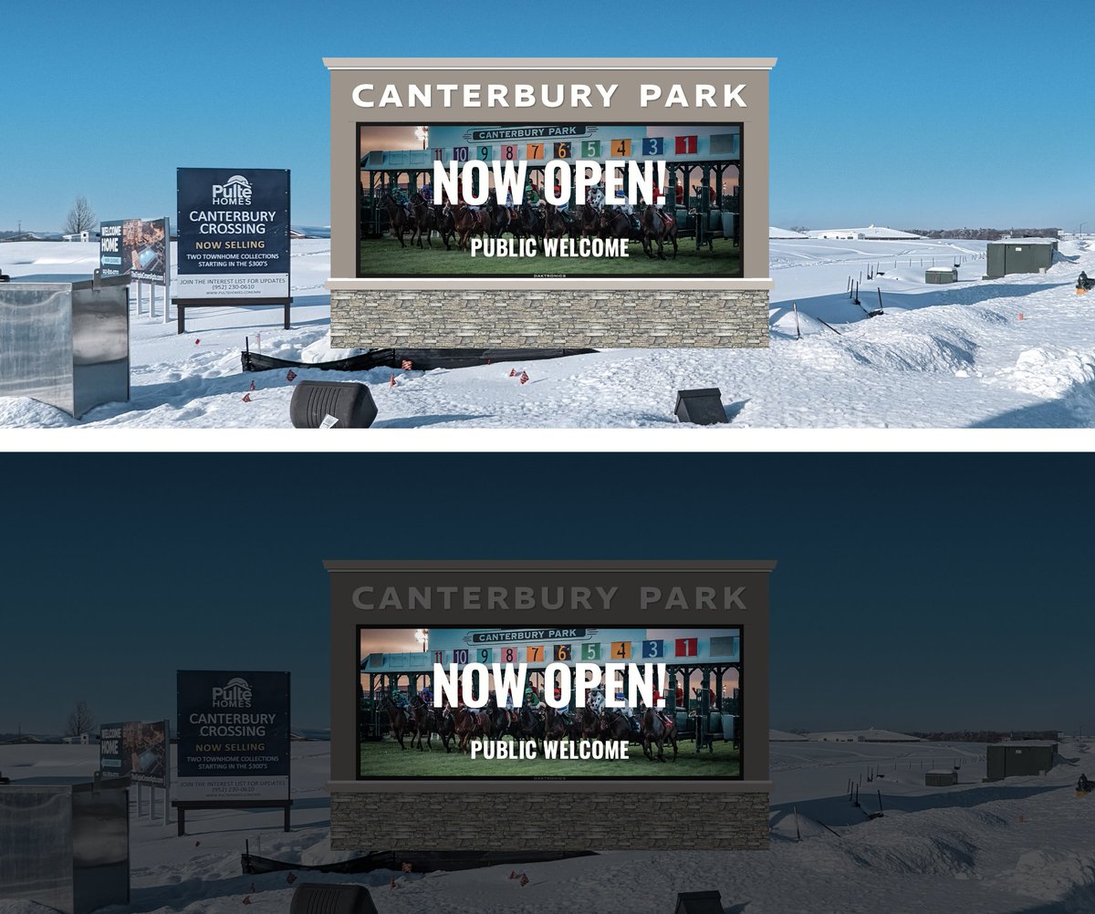 CanterburyPark's tweet image. Our new marquee sign is underway! Excited to partner with MN company @Daktronics for this project! #buylocal #buyMN Some mock ups and photos of what's to come at THE PARK!