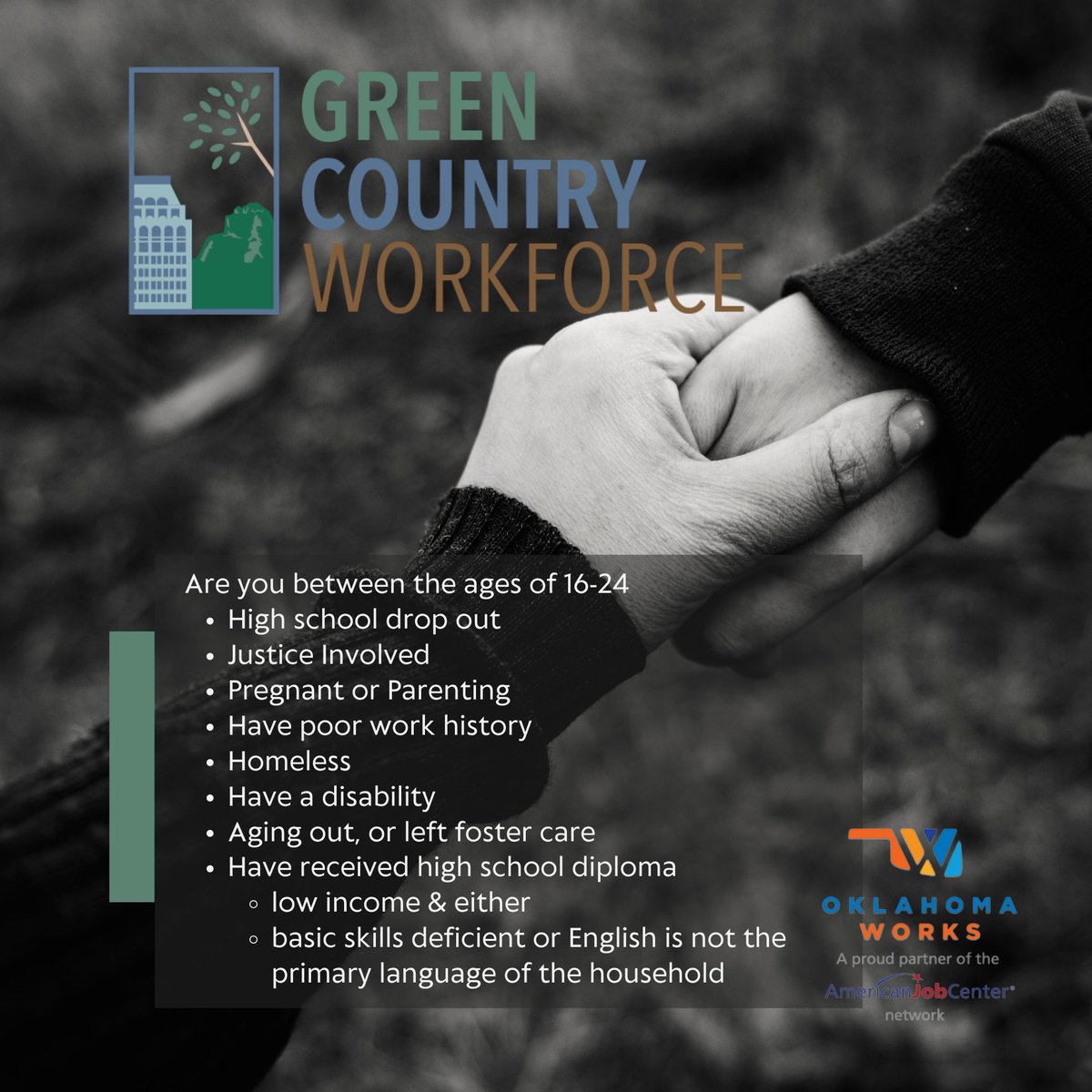 GrnCntryWorks's tweet photo. The Workforce Innovation and Opportunity Act (WIOA) of 2014 enacted a comprehensive youth employment program to serve eligible youth, ages 16-24, who face barriers to education, training, and employment. Apply online to learn more today! #youthservices #supportive #opportunity https://t.co/DjK5QmM9FP
