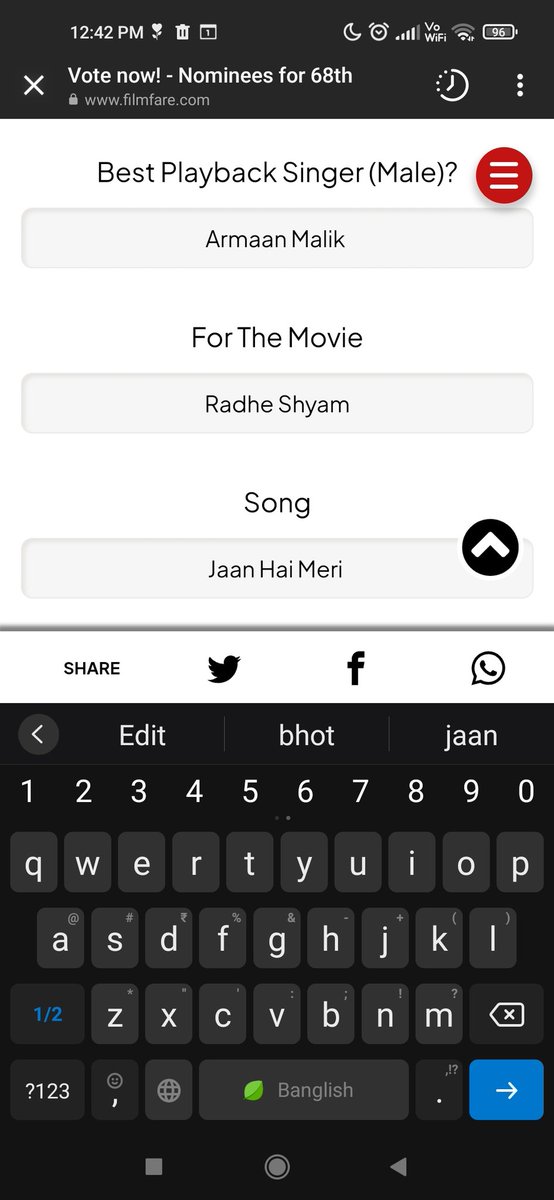 AnushkaPujare's tweet photo. VOTE FOR  >> :- @AmaalMallik
 and @ArmaanMalik22 For Their 
Song #JaanHaiMeri #LabonPeNaam 
From :- Radhe Shyam 
Lyrics - Rashmi Virag  
Voting Link 👇🏻
https://t.co/lWC6rtQay3 

#BestPlayBackSingerMale #BestMusic #AmaalMallik  #ArmaanMalik https://t.co/iYB1Vb1yoi