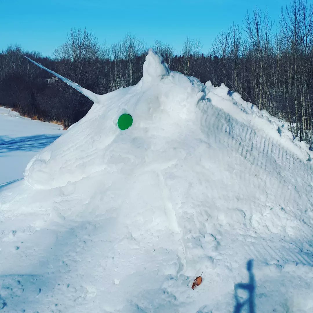 Kiarynka's tweet photo. Almost every year I have made a snow sculpture since grade 8. I missed last year, so this year I did two, a dragon and a unicorn. Done two weeks apart. This time I spend time with my dad making these which made them extra special https://t.co/hABbgOfuyx