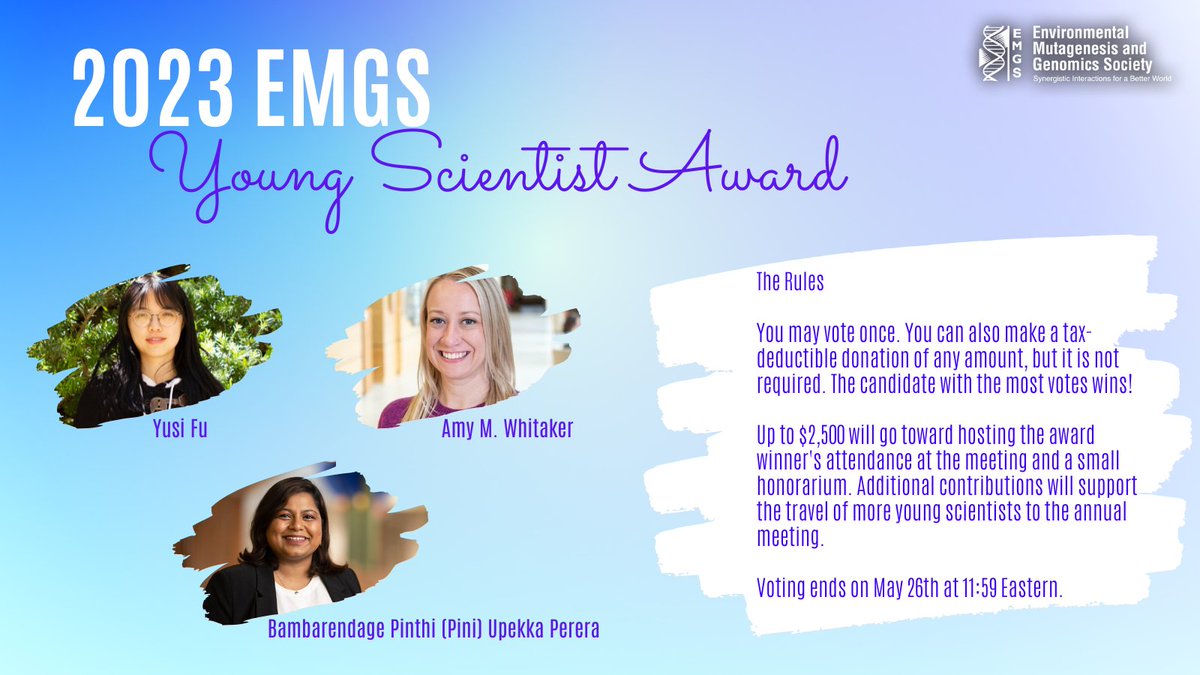 The EMGS Young Scientist Award is based on YOUR support, and YOU will choose the winner! Candidate videos are available here: emgs-us.org/p/cm/ld/fid=92… Vote for your favorite!