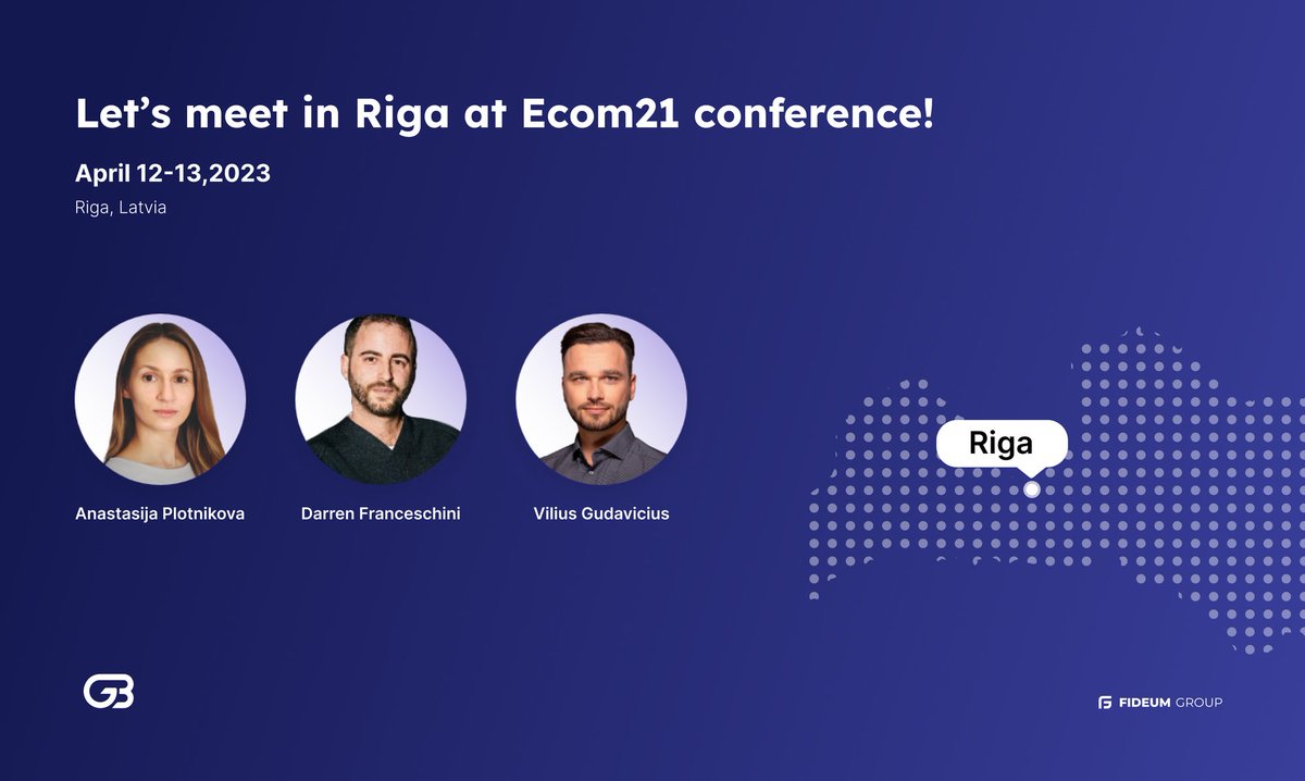 FideumFinance's tweet photo. Our team is all geared up to attend #ECOM21 in Riga, Latvia 🇱🇻 on April 12-13th!
Make sure to connect with @anablockbank, @DarFranceschini, and Vilius Gudavicius to learn more about the innovative services #GenbBock has to offer. 🦾
Message us now to schedule a meeting! 🤝 https://t.co/NzhDpA0MU6