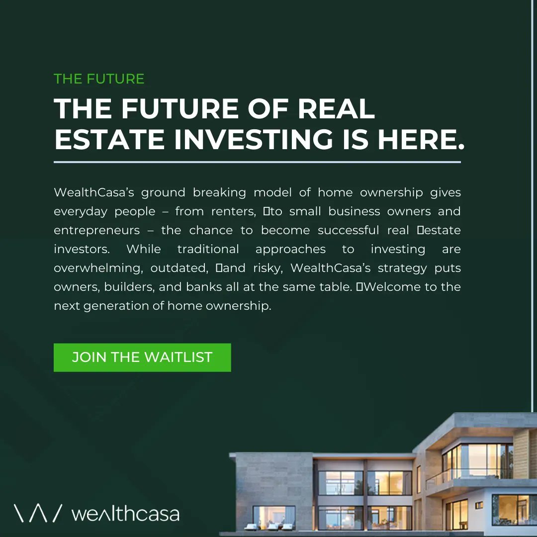 WealthCasaGroup's tweet photo. WealthCasa is transforming the real estate game! Our innovative approach to home ownership opens the door for renters, small business owners, &amp; entrepreneurs to join the ranks of successful investors. 
Get started now: https://t.co/Q59zCGz4w0  

#UnlockYourPotential #WealthCasa https://t.co/tgsO2Pp8CV