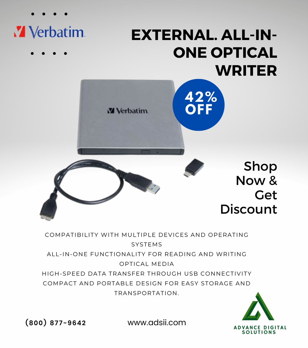 Adsii_dot_com's tweet image. Effortlessly read, write, and burn discs with our External All-In-One Optical Writer! Perfect for backing up important files or creating media content on the go. 

#OpticalWriter #DiscDrive #BackupFiles #CreateMedia #PortableTech #Tech #AdvanceDigital #ADSII #Techsolutions