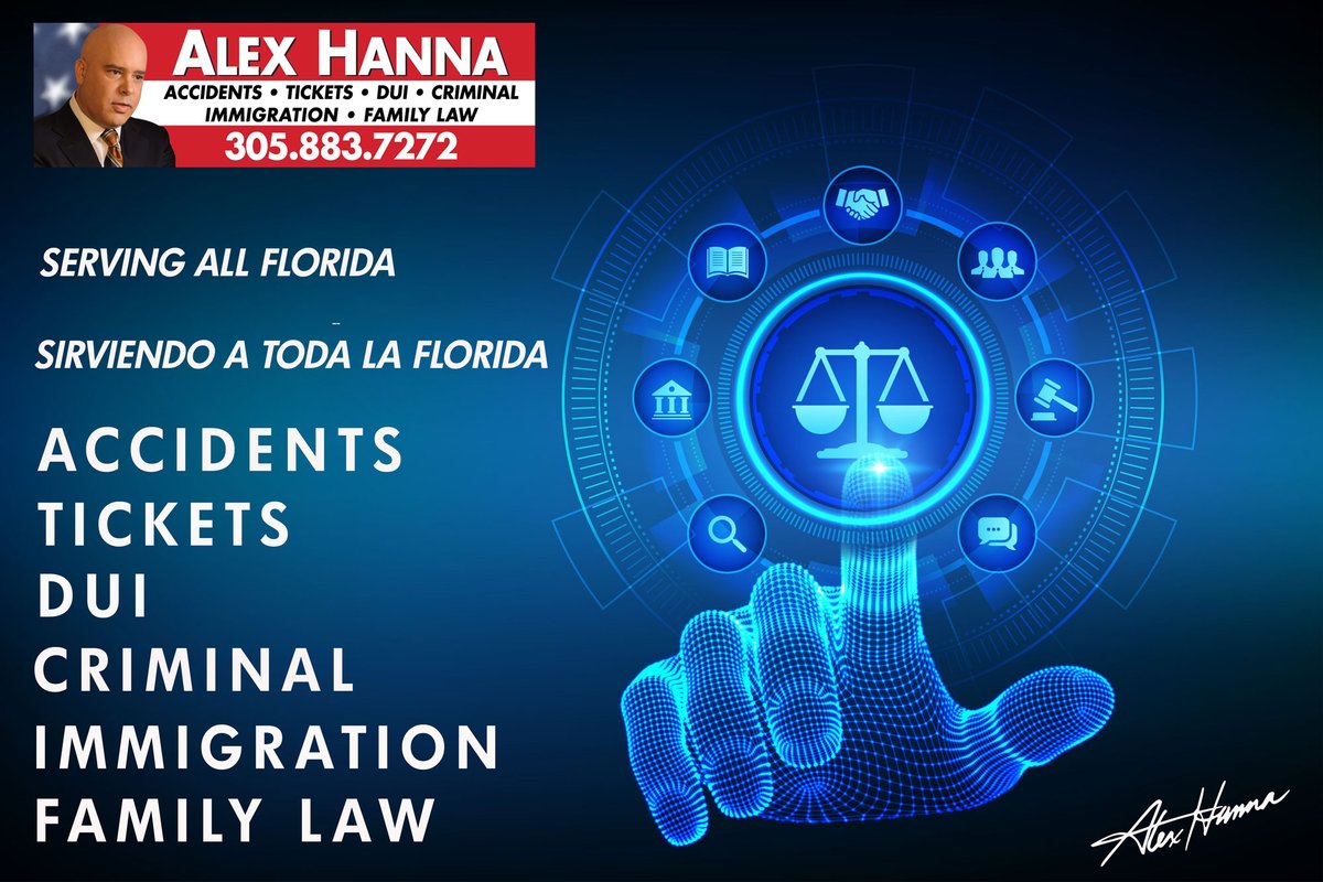 AlexHannaLawyer's tweet photo. #AlexHannaMiami #AlexHannaLaw #AlexHanna #Accidents #Tickets #DUI #Criminal #Immigration #FamilyLaw #FREEConsultation #ConsultaGRATIS #MiamiTicket #FloridaDUI  #MiamiFREEConsultation #MiamiCriminal #FloridaImmigration #Miami https://t.co/laEQxZimqF