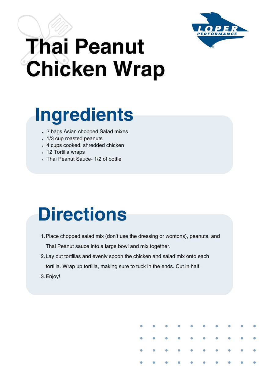 What's for dinner tonight? Check out these easy Thai Peanut Chicken Wraps from our Sports Dietitian, <a href="/KaitiGeorge/">Kaiti George, RD</a>! 
<a href="/UNK_Soccer/">UNK Women's Soccer</a> ⚽️ made these tasty wraps last week. #TastyTuesday