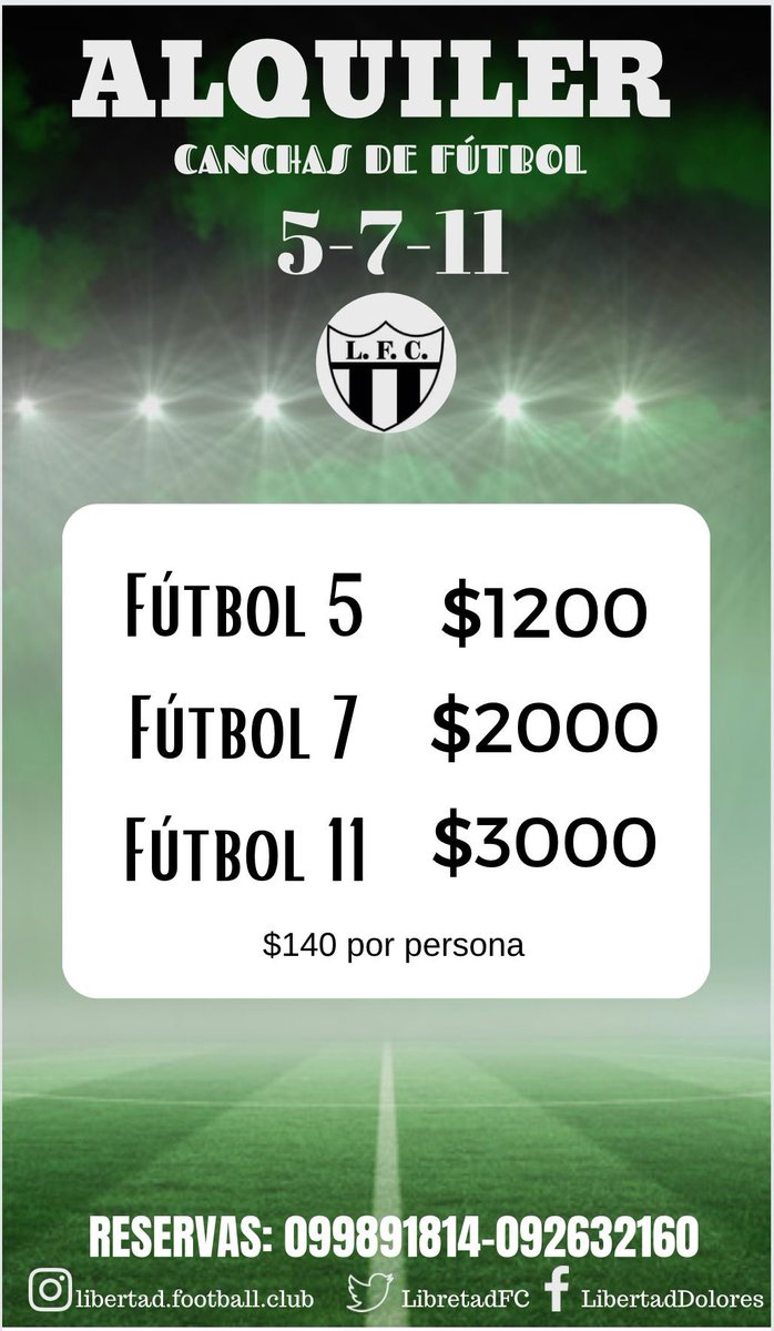REBAJAS DE CANCHAS 🔥 

Aprovecha y veni con tu barra de amigos 😎😎

Canchas abiertas y techadas 

TODAS LAS COMODIDADES Y A UN PRECIO ACCESIBLE 

RESERVAS ⬇️⬇️