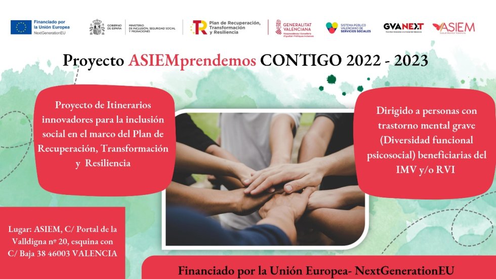 SaludMentalVAL's tweet photo. #ASIEMprendemosContigo sigue ofreciendo atención #sociolaboral tanto individual como grupal a personas con problemas de #SaludMental.

El proyecto seleccionado por @GVAinclusio para #PilotemCV desarrolla itinerarios innovadores, financiados por la Unión Europea-NextGenerationEU. https://t.co/jjZYaG0kzl
