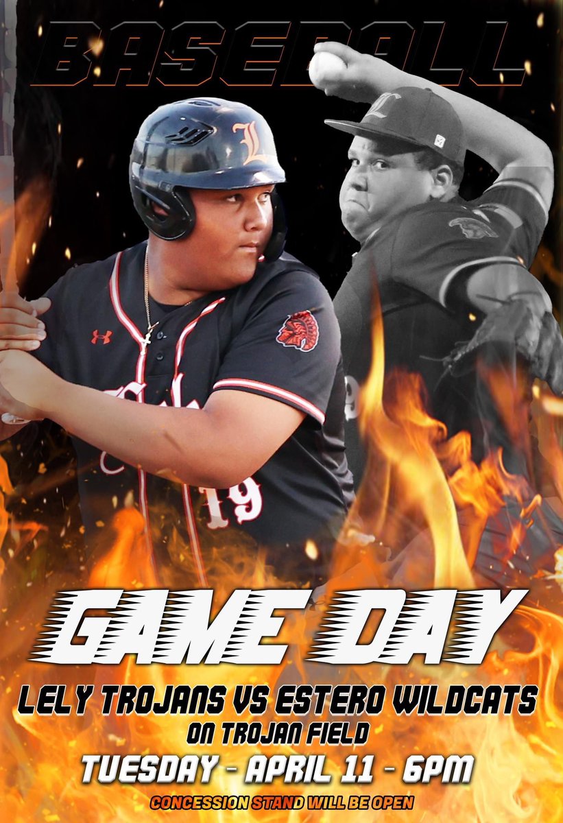 Lely_Baseball's tweet photo. GAMEDAY!! After a rainout last Thursday, the Trojans are ready for a Tuesday bout against Estero! Game time is now 6:30, not 6 @WeAreLely #LelyPride https://t.co/wtXPEalC39