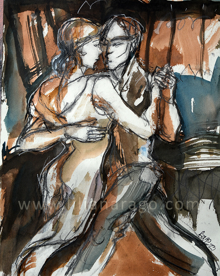Tango Under, Encres et Crayon gras sur papier 40 x 32 cm. #artgallery #artcollector #artcontemporain #exhibition #painting #artistePeintre #expositionsArt #galleriedart #dessin #Artango #TangoFr  #tangoArt #tangoArgentin #LilianaRago   #tangoargentino #Atelierdartiste #arteytango