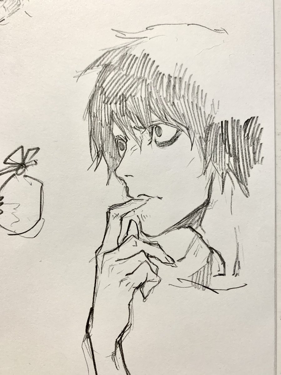 #1日1ラクガキ
見ないで描いてみよう、デスノートのLさん。
ほんっと素晴らしいキャラデザイン。好き。真似できん。好き。 