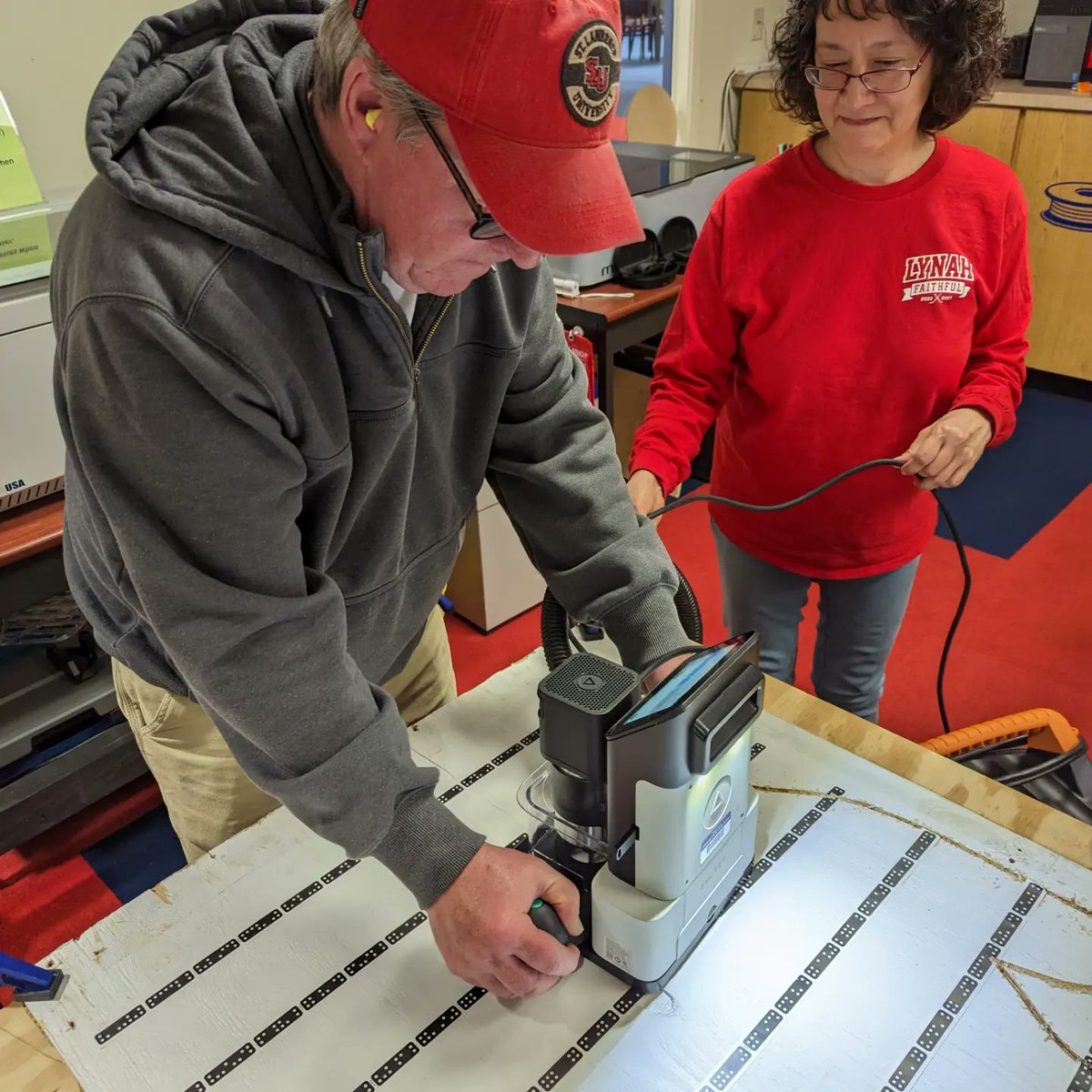 CCLDMakerspace's tweet image. Using the @shapertools Origin to carve out a large rabbit 🐰 last week. The router uses domino shaper tape to orient itself to the work surface. #makerspace #ccldmakerspace #ccldlibraries