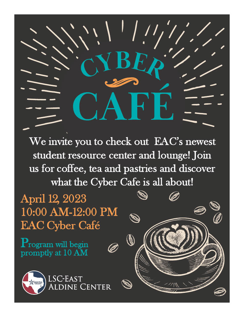 Join us tomorrow for the grand opening of the @LSCEastAldine Student Resource Center at the Cyber Cafe!