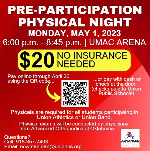 Union Athletics (@union_athletics) on Twitter photo Register today for <a href="/unionsportsmed/">Union Athletic Training</a> Physical Night! Any and all students needing a physical are welcome! Pre-registering is strongly encouraged! Register today for <a href="/unionsportsmed/">Union Athletic Training</a> Physical Night! Any and all students needing a physical are welcome! Pre-registering is strongly encouraged!
