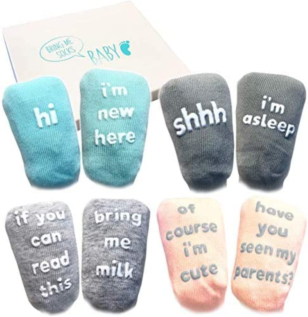 #gifts #fashion #shop #wishing #giftsforwomen #homefragrances #menfashion #shopping #womenfashion #products #deals #buyonline Baby Socks Gift Set - Unique Baby Shower or Newborn Gift - 4 Pairs of Cute Quotes in Gift Box, Various, 0 - 12 months wisheswise.com/product/baby-s…