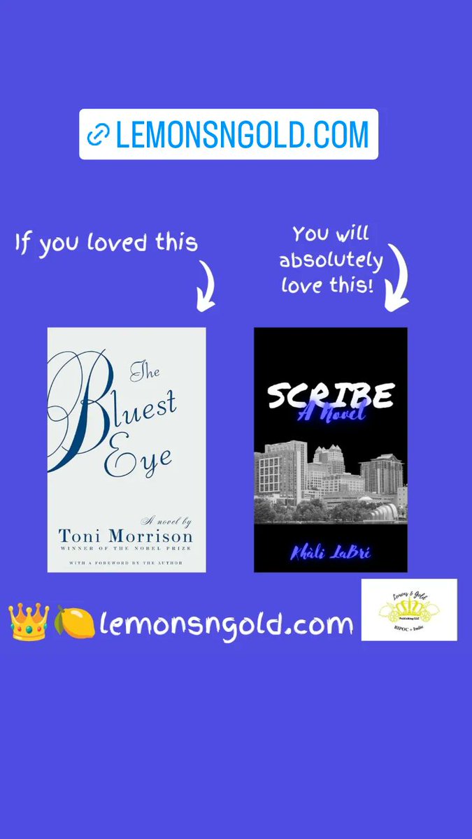If you've read and loved Toni Morrison's "The Bluest Eye", you would LOVE Scribe!

And it's only $.99 cents!

Find it at Lemons &amp; Gold Publishing LLC
lemonsngold.com

Or Amazon 😊

#indiebooks #indiepublisher #indieauthors #bipoc #bipocauthors #blackauthors #booktwt