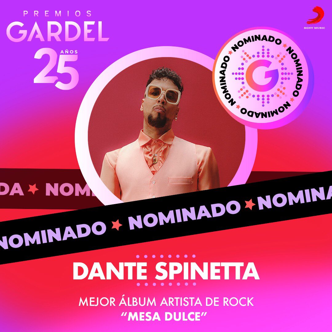 SonyMusicArg's tweet photo. Felicidades @dantespinetta "Mesa Dulce" por la nominación a Mejor Álbum Artista de Rock en los #Gardel2023

#25AñosGardel @PremiosGardel https://t.co/prEXLjWxOX