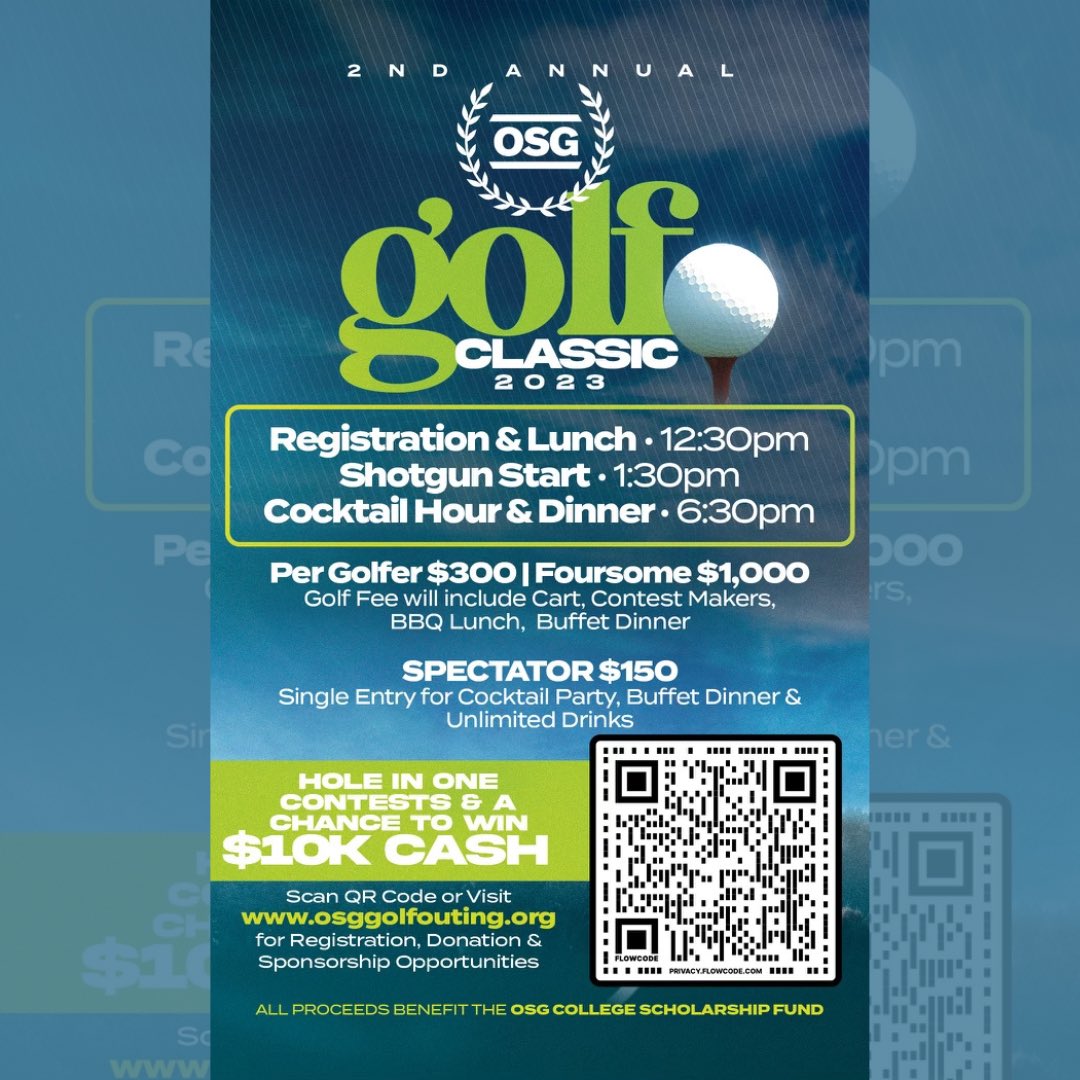 The Golf Classic‼️If you missed an OSG event here is your chance to PULL UP. Mark your calendars June 11, 2023. Come out and let’s make it another legendary OSG event. 

OSG STAND UP‼️

#education #educationforall #highereducation #educationmatters #leaders #leadership #golf
