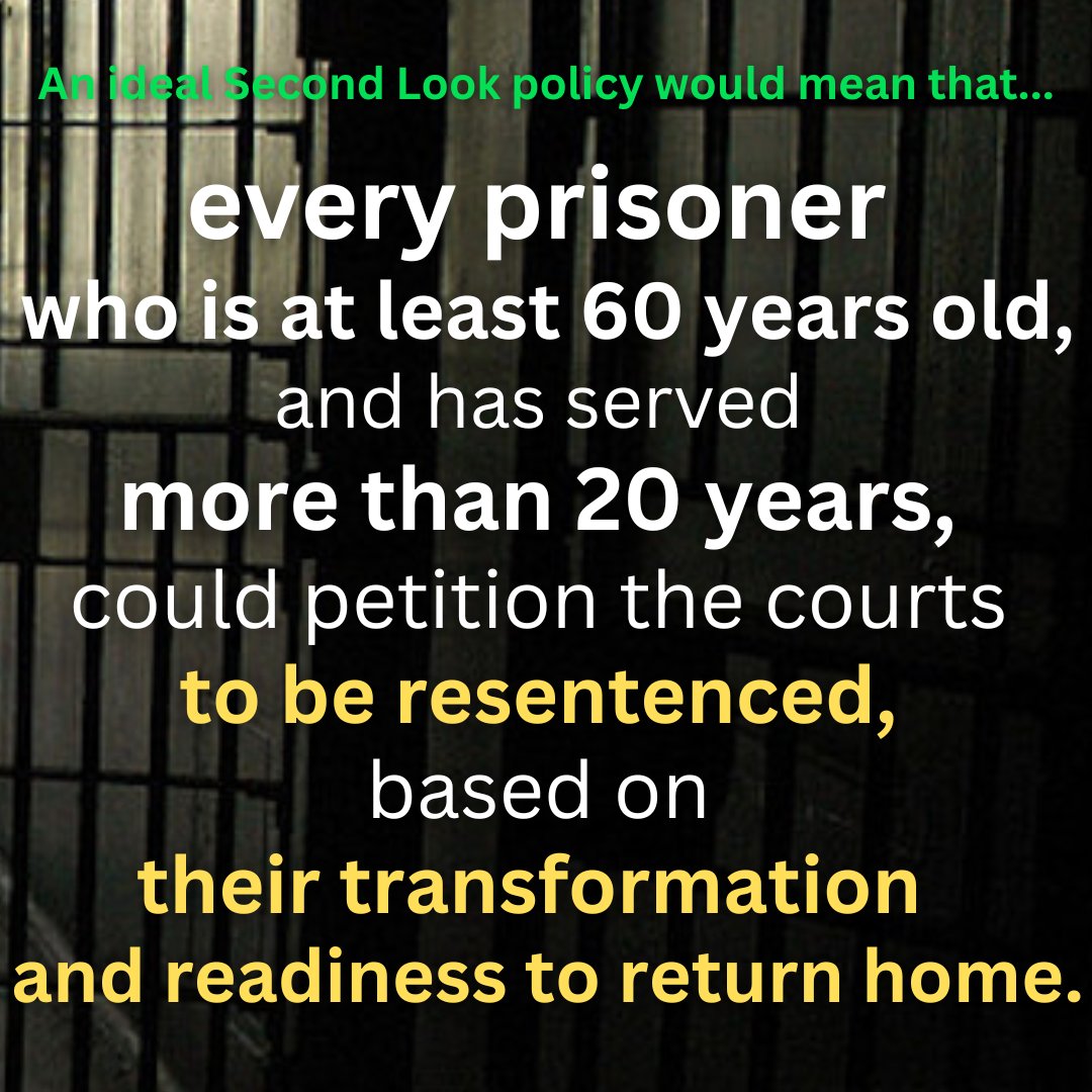 2ndlooknj's tweet image. What could #SecondLook legislation look like in NJ? Every person who is 60+ and has served 20 years could petition the courts to be resentenced based on their transformation and readiness to return home. #SecondChanceMonth