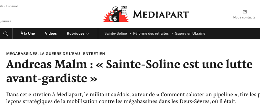 hadrienmathoux's tweet photo. Invité par LFI à donner conférence, interviewé par Mediapart et Reporterre, Andreas Malm est la nouvelle star écolo. Idée phare du Suédois : intégrer la violence dans le « répertoires d'actions du mouvement climat ». Polémique,  certes, mais il y a davantage si l'on creuse... ⬇️ https://t.co/J4o9ZnhL0l