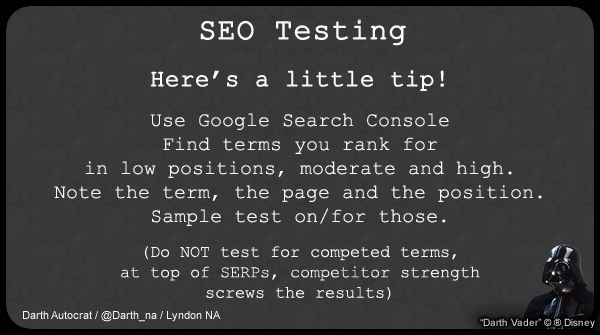 darth_na's tweet photo. .
:: As "Testing" seems to be a popular topic ::
Test smartly!
Trying to monitor changes at the top of the SERPs is often a complete waste of time.
Test lower ranking terms!
>>>
#SEO #SEOTesting https://t.co/5PB4jOolN1