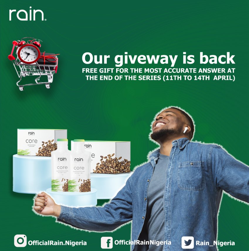 seedsciencenut's tweet photo. Our giveaway is here. Free gifts for the most Accurate answer at the end of the series 11th to 14th of April
#rainint
#RainNigeria
#rainpartners
#NaijaGiveaway
#GiveawayNigeria
#ContestAlert
#OnlineGiveaway
#lagosgiveaway
#GiveawayPromo https://t.co/q47Gmt0LaU
