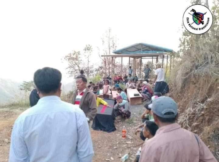 CrphMyanmar's tweet photo. Myanmar: In these weeks, the terrorist military council has continued indiscriminate aerial attacks against civilians in Karen State, Karenni State, #Chin State, Sagaing Region and Magway Region. 

‼️‼️‼️ 1️⃣1️⃣ people were killed in air raid in Phalam, Chin on 10 April 2023. https://t.co/bCzKDHfVDL