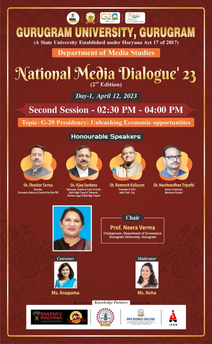 MediaStudiesggu's tweet photo. Second Session of "National Media Dialogue"2023...
@MediaHarshVT @gurugramuniver1 @profdineshkumar @DrRakeshyogi1 @Meenakshi_News 
#mediadialogue https://t.co/LRBV8Vo1ZL