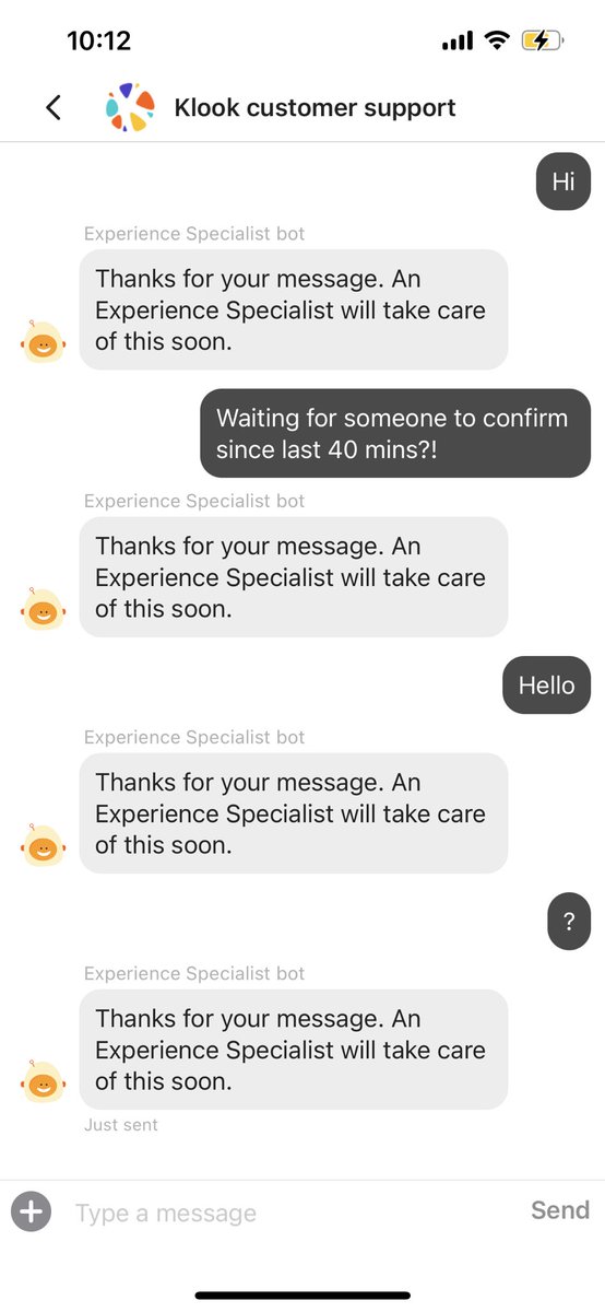pprasad92's tweet photo. @KlookTravel been trying to reach customer support since last 1 hour but no luck! I have booked tour for tomorrow with hotel pickup but no confirmation from tour operator yet and no way to reach them… :/ #worstexperience #customercare https://t.co/z7YKJI7gvo